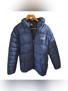 New Balance Men’s Quilted Puffer Tech Coat Navy Blue Medium